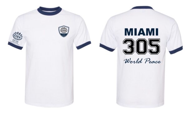 Blue and White Short-Sleeved "Miami 305" Ringer T-Shirt